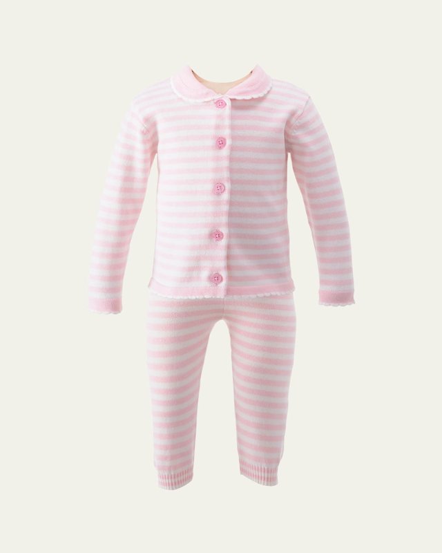 Girl's Striped Scallop Trim Knit Set, Size 6M-24